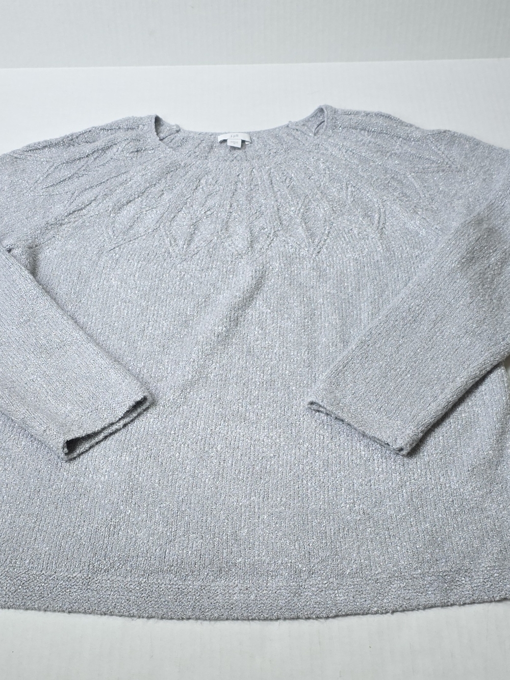 J.Jill Silver Crewneck Knit Sweater - Women's Light Gray Metallic